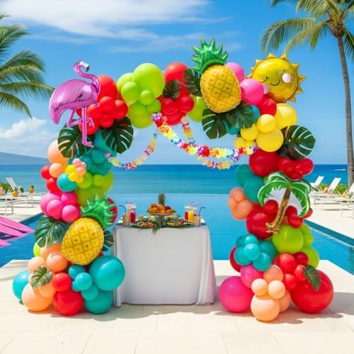 Flamingo Tropical Balloon Garland kit Hot Pink Teal Orange Mylar Pineapple Palm Ballloon arch For Summer Beach Hawaiian Luau Aloha Birthday Baby Shower Party Decorations by KozeeBalloons%E2%80%94%E2%80%94ColorMatters