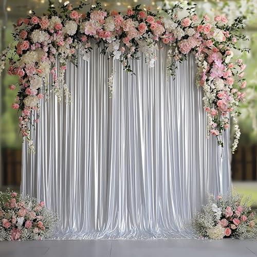 Outpain 10x10ft Silver Sequin Backdrop Curtains -Heavy Duty Gold Photography Backdrops with Non-Shedding Glitter, Wrinkle-Free Stage Drapes for Wedding/Christmas/Studio Shoots (5x10ft 2 Panels) by Outpain