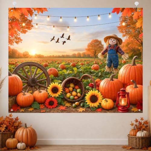 BlissYard Fall Photo Background Scarecrow Sunflower Harvest 8x6ft - Image 2