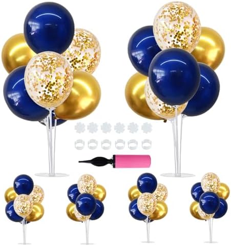 TONIFUL 6 Set Navy Blue Gold Balloons Stand Balloon Centerpieces for Table by TONIFUL