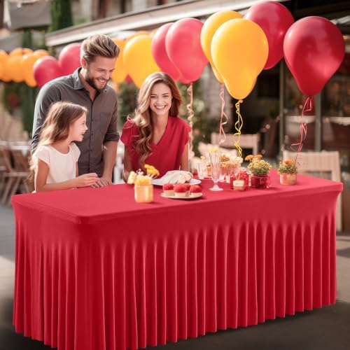 Shillance 2 Packs Red Spandex Table Clothes for 4 Foot Rectangle Table, Spandex Table Covers 4FT Stretch Table Skirts Wrinkle Free Fitted Table Cloth for Valentines, Event, Wedding, Banquet & Parties - Image 5