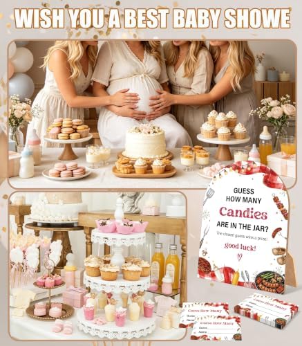 Baby-Q Baby Shower Game, BBQ Guess How Many Candies Are In The Jar, 6x8 Inch Arch Wooden Sign With Stand And 50 Guessing Cards, Gender Reveal Party Supplies & Decorations - JC12 - Image 6