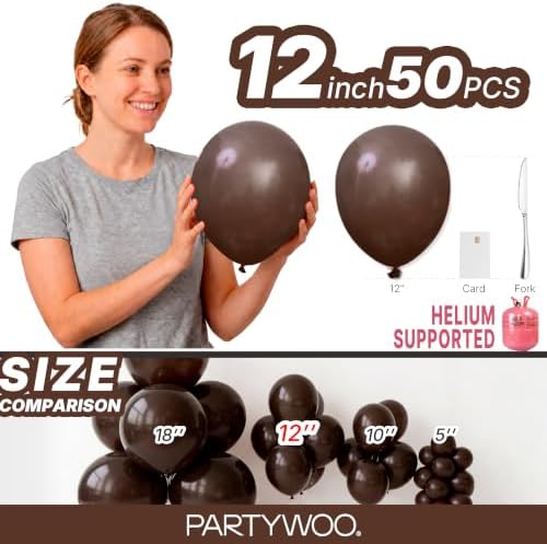 PartyWoo Dark Brown Balloons 50pcs Boho Coffee Neutral Fall Color 12 Inch - Image 6