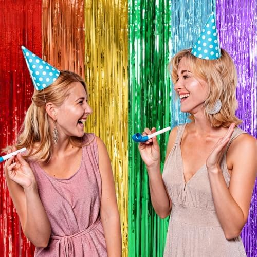 5 Pack Rainbow Backdrop Party Decorations Tinsel Curtain Party Streamer Foil Fringe Birthday Decorations Photo Booth Colorful Theme First Day of School Engagement Baby Shower Decor - Image 4