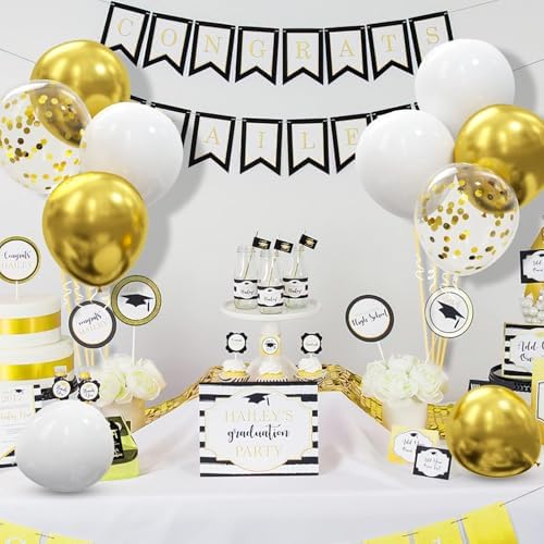 62pcs Gold White Balloons Kit - 12 Inches Gold White Confetti Party Decoration Balloons for Graduation Baby Shower Birthday Wedding Party Decorations Supplies - Image 6