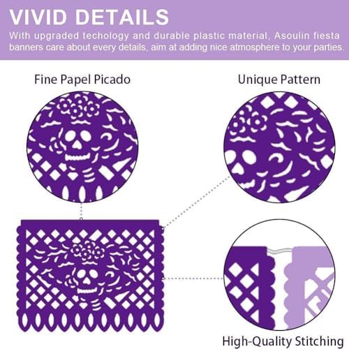 Asoulin 5 PCS Mexican Papel Picado Banners, Dia De Los Muertos Decorations - Image 3