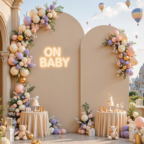 Nude Arch Backdrop Cover for Wedding, 7.2FT 6FT Set of 2 Stretchy Spandex Fitted Arch Stand Cover for Baby Shower, Birthday Party Decor, Chiara Backdrop Cover with Double-Sided Design by Besutolife