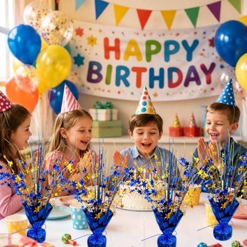 6 Pack Metallic Foil Spray Table Centerpiece Decoration Star Brust Glitter Table Topper Decor for Birthday Graduation Holiday Christmas New Year's Eve Celebration Party Supplies Gold and Blue - Image 3