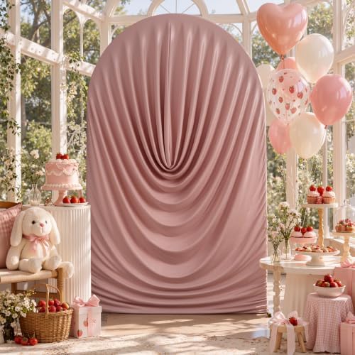 7.2FT Dusty Pink Draped Arch Cover, Ruched Ripple Arch Backdrop Cover - Image 2