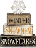 Moucuny 4 Pcs Wooden Block Signs Winter Tiered Tray Decor Farmhouse by Moucuny