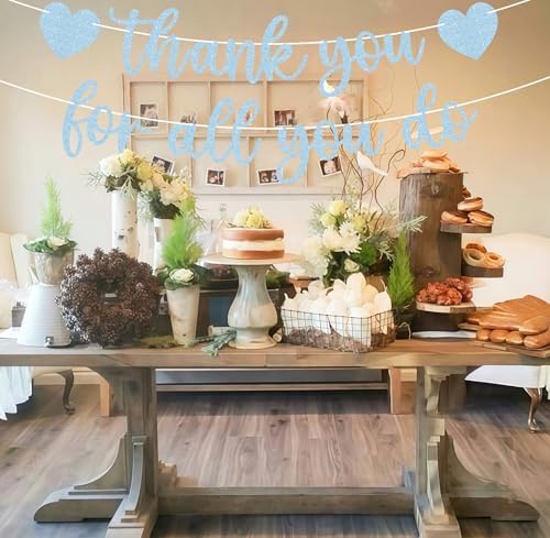 Pre-strung Thank You for All You Do Banner - Light Blue Glitter Appreciation Party Decorations Supplies for Family elders Employee Coworker Staff Teacher, Photo Booth Prop - Image 6