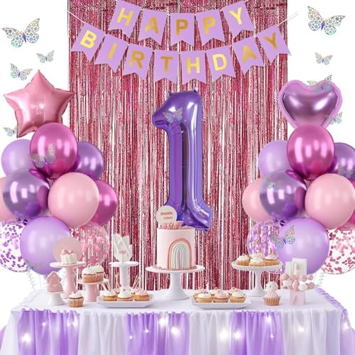 Pink Purple 1st Birthday Party Decoration for Girls Number 1 Princess Decor - Image 4