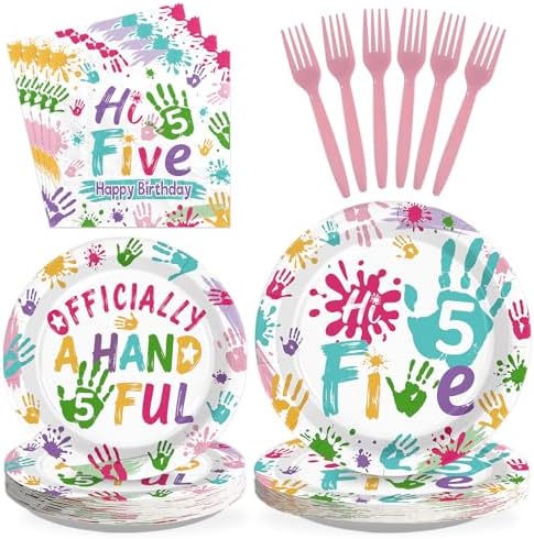 96Pcs Officially a Handful 5th Birthday Party Supplies Serves 24 by Greencian