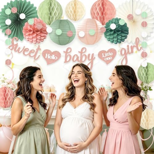 Sage Green Blush Pink Baby Shower Decorations with Sweet Baby Girl Banner - Image 7