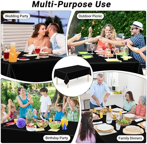 QZYL 4 PCS Picnic Table Cover with Bench Covers, Black Plastic Table Cloths, 54 X 108 in Disposable Waterproof Rectangle Table Covers for Camping Birthdays Weddings Parties Christmas - Image 6