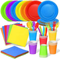 Jinei 168 Pcs Rainbow Party Tableware Paper Plates and Napkins, 24 Guests by Jinei