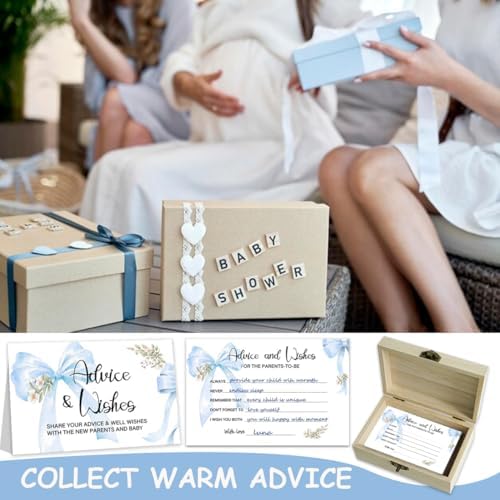 50Pcs Blue Bow Baby Shower Advice Cards,Game Cards for Baby Shower Decor - Image 3