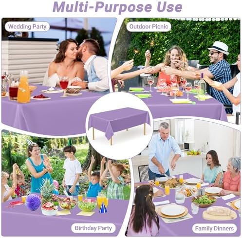 QZYL 12 PCS Lavender Plastic Tablecloths, 54 in x 108 in Dinner Table Cloths, Rectangle Table Cover for Birthday Party Family Gathering Wedding - Image 6