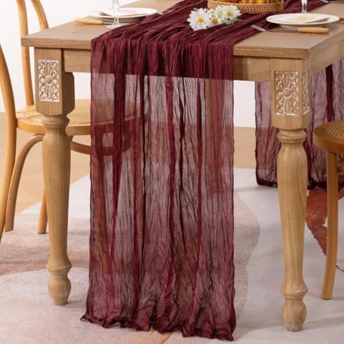 Burgundy Cheesecloth Table Runner Fall Boho Dinning Runner for Christmas - Image 6