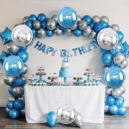 Blue Silver Round Foil Balloons Birthday Prom Decor 22 Inch 6 Pcs - Image 4