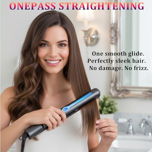 NITION Ceramic Tourmaline Hair Straighteners LCD Flat Iron MCH 10s Fast Heating Up. 1" Smooth 3D Floating Plate Healthy Straightening Tools. Travel Pouch Bag. Dual Voltage. Luxury Gift Box. Black - Image 2