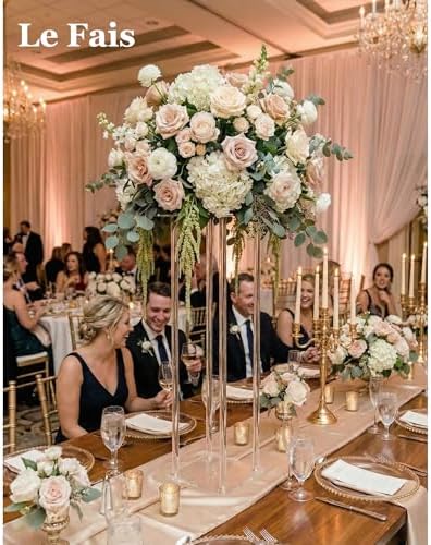 2 Pcs 31.5" Tall 9.84" Dia Acrylic Flower Stands for Weddings, Heavy Duty Clear Tall Centerpiece Risers for Reception Tables, Modern Geometric Column Pedestal for Party Decor, Events, & Anniversaries - Image 5