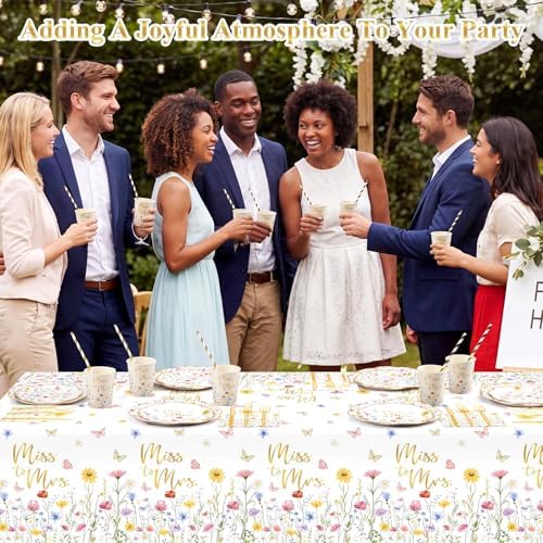 Funnymoom 452 Pcs Wildflower Bridal Shower Party Decorations for 50, Miss to Mrs Bridal Shower Paper Plates Napkins Cups Tablecloth Cutlery Straws for Love in Bloom Wedding Bachelorette Party Supplies - Image 5