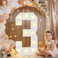 Pooqla 2.4FT Light Up Numbers, Marquee Numbers 2.4 Feet Tall Party Decor for Her Him, Mosaic Big Sign for 3rd 13th 30th Birthday Anniversary Decoration Backdrop, Large Pre-Cut Frame Number 3 by Pooqla