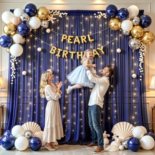 10x10FT Navy Blue Wrinkle Free Backdrop Curtains with Lights String for Parties - Photo Curtain Backdrop with Lights for Wedding Decorations, Bridal Baby Shower Birthday Party Photography Background - Image 4