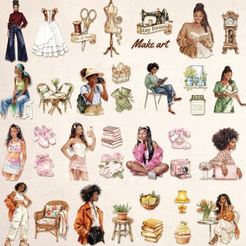Black Girl Sticker Book, 400+ Vintage Scrapbook Stickers for Black Teen Girls & Women, 30 Pages of Waterproof Vinyl Aesthetic Decals Motivational Quotes for Journaling Planner, Scrapbooking, Laptop - Image 5