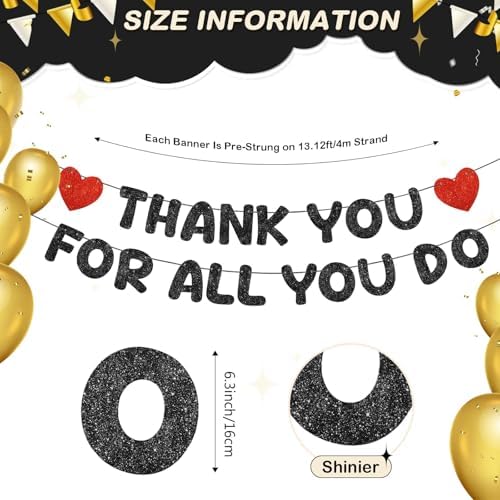 Fulmoon Pre Strung Thank You for All You Do Glitter Banner, Black and Red - Image 2