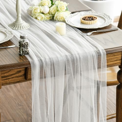 Artoid Mode Ivory Gauze Table Runner 120 Inch 10FT, Seasonal Sheer Kitchen Dining Holiday Wedding Birthday Baby Shower Table Decor for Home Party by ArtoidMode