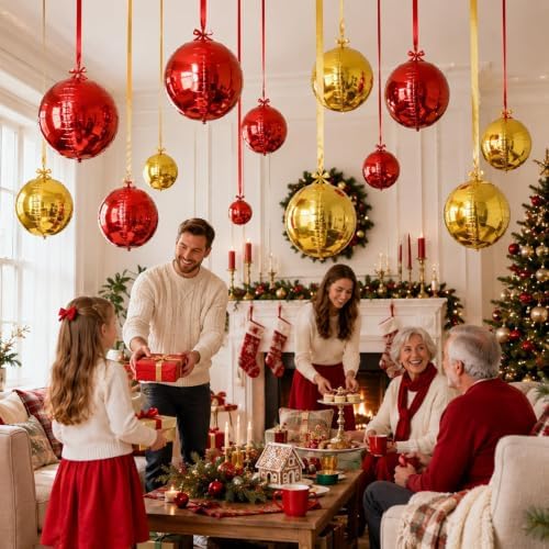 Togvu Red Gold Round Foil Balloons, 16PCS Different Sizes 4D Sphere Balloon - Image 5