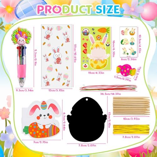 24 Pack Easter Party Favors Classroom Gifts Set with Classic Spring Designs, Easter Goodie Bags with Notebooks Pens Stickers Tattoos Scratch Art for Classroom Gifts Basket Stuffers - Image 3