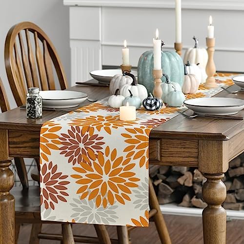 Artoid Mode Orange Dahlia Floral Pinnata Fall Table Runner, Seasonal Autumn Thanksgiving Kitchen Dining Table Decoration for Home Party Decor 13x72 Inch - Image 3