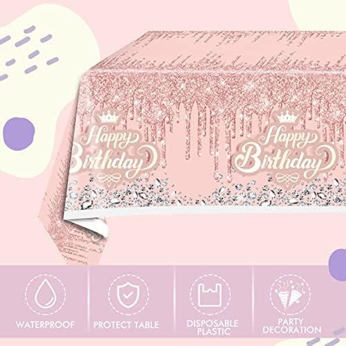 41Pcs Rose Gold Birthday Party Decorations - Pink Rose Gold Theme Supplies - Includes 20 Plates, 20 Napkins and 1 Tablecloth for Girls Women - Image 3