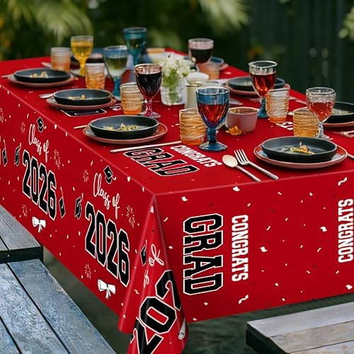 QZYL 4 Pack Graduation Table Cloth, 54" x 108" Red 2026 Graduation Table Decorations, Disposable Grad Party Decorations for College, Rectangle Plastic Tablecover for Class of 2026 Congrats Grad - Image 4