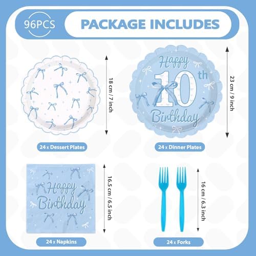 96Pcs Blue Bow 10th Birthday Party Decorations, Serves 24 - Image 5