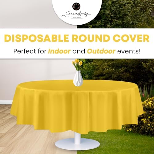 Grandipity Plastic Table Cloth Disposable 12 Pack 84" Round Yellow - Image 5