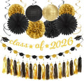 Black Gold Graduation Party-Decorations Garland - 36pcs Congrats Grad Class 2026 Banner,Hat Hanging Streamers,College High School Congratulations Master Celebration Classroom Backdrop Decor Burgleda by Burgleda