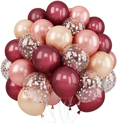 Burgundy Rose Gold 60 Packs 12 Inches Wine Red Latex Balloon by Togvu