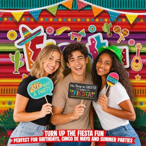 Fiesta Theme Photography Backdrop & Studio Props Kit, Cinco De Mayo Party Decorations, Mexican Photo Booth Background for Pictures, Summer Pool Mexicana Birthday Party Supplies - Image 2