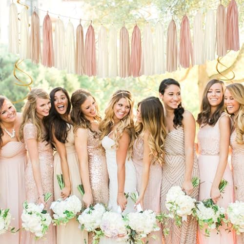 Champagne-Gold Beige Fall Bridal-Shower Party-Decorations - 36pcs Bride To Be Banner,Bachelorette Paper Lanterns,Wedding Streamers Garland,Boho Peach Tissue Pom Poms Flower Fan Decor Supplies Burgleda - Image 6