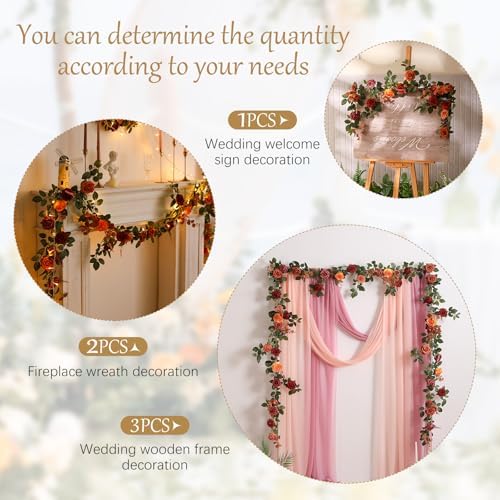 2Pcs Garisey 5FT Terracotta Artificial Flower Garland Fall Floral Garland Burnt Orange Arch Rose Vine for Wedding Ceremony Party Backdrop Decor Arch Flowers Mantel Table Centerpieces Decorations - Image 3