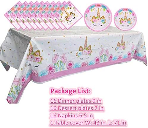 Unicorn Birthday Decorations Party Set, Unicorn Plates and Napkins, 32 Plates, 16 Napkins, 1 Table Cover - Image 2