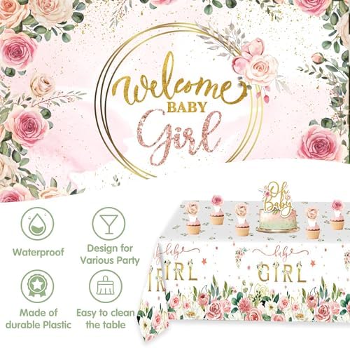 Baby in Bloom Baby Shower Decorations for Girl, Sage Green and Pink Party Supplies with 4pcs Balloon Boxes, "Welcome Baby Girl" Backdrop, Floral Tablecloth, 70pcs Balloon Garland Arch Kit - Image 4