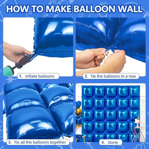 NISOCY 25PCS Metallic Blue Square Foil Balloons Wall Backdrop - Image 4