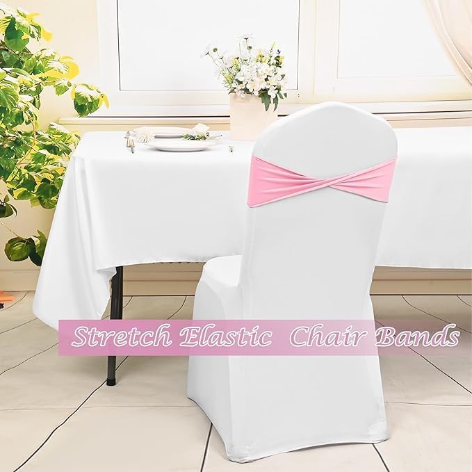 Spandex Pink Chair Sashes Bows 30 Pcs Light Pink Chair Sashes Elastic Chair Cover Bands Ties Without Buckle for Wedding Birthday Party Ceremoney Events Decoration - Image 6