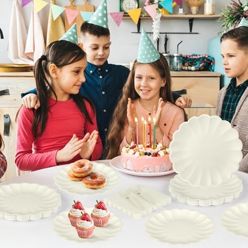 75 Pcs Ivory Paper Plates and Napkins, Tableware Set Serve for 25 Guests - Image 6