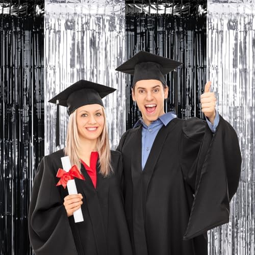 6 Pack 3.3Ft x 6.6Ft Graduation Foil Fringe Curtain Backdrop Decorations, Black Silver Metallic Tinsel Foil Streamers Curtain Photo Background for Graduation Prom Wedding Birthday Party Decorations - Image 7